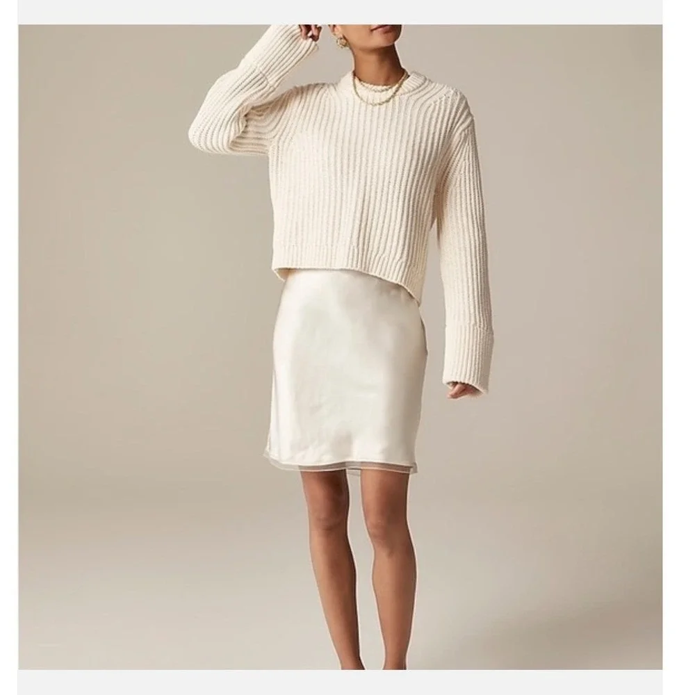 J. Crew Heritage Cotton Fisherman Crewneck Sweater Cream Ribbed Crop- Small